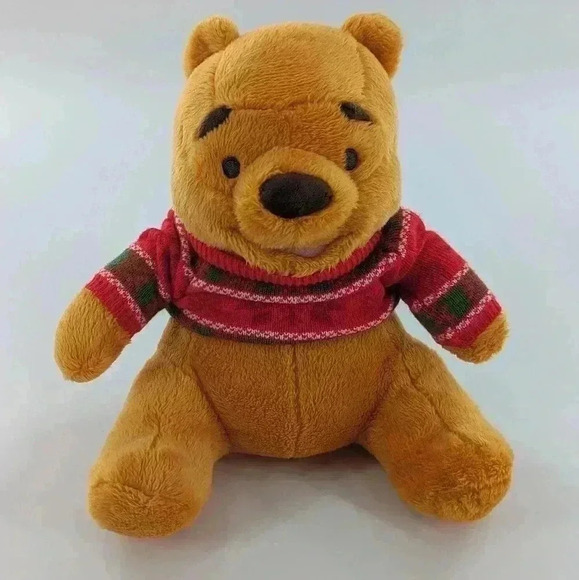 Hallmark Winnie The Pooh Cozy Sweater Beanbag Plush Holiday Sweater 9" 2014 - Picture 1 of 9